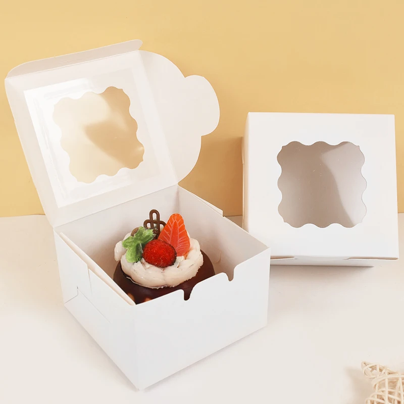 Cajas de papel blancas para pasteles, embalaje con ventana, para hornear magdalenas y muffins, ideal para decoración de fiestas de cumpleaños y bodas, 5/10 piezas