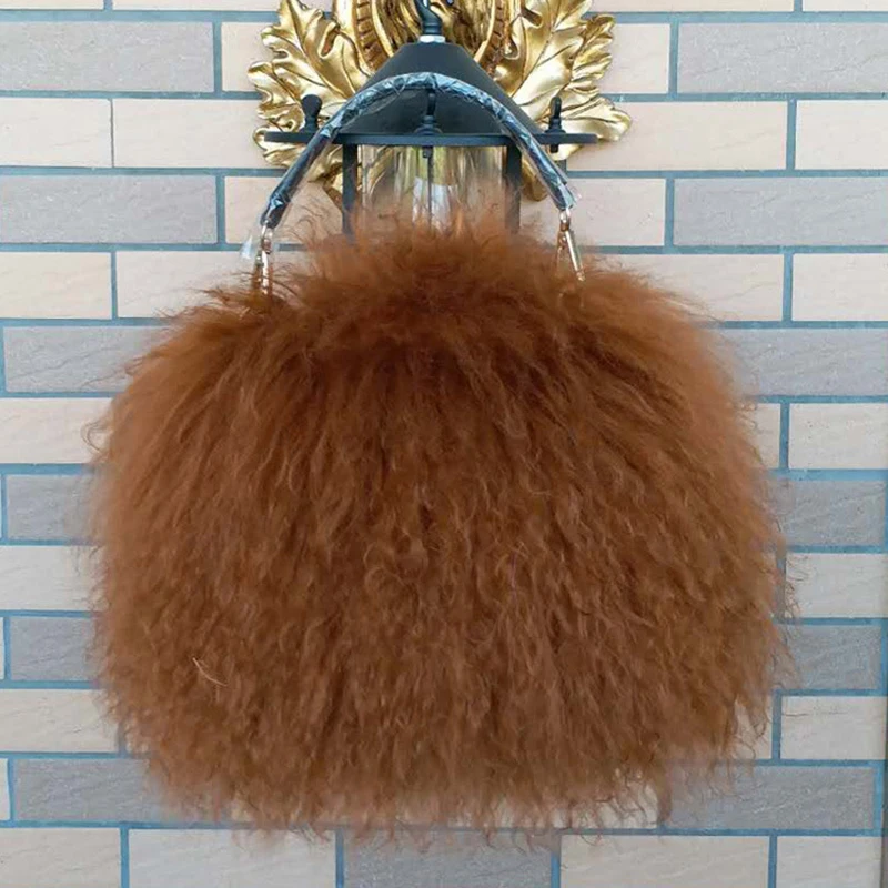 

Women Totes Fur Winter Shoulder Bags Beach Wool New Women Warm Bags Handmade Fluffy Message Bags Casual Black Chain Bags