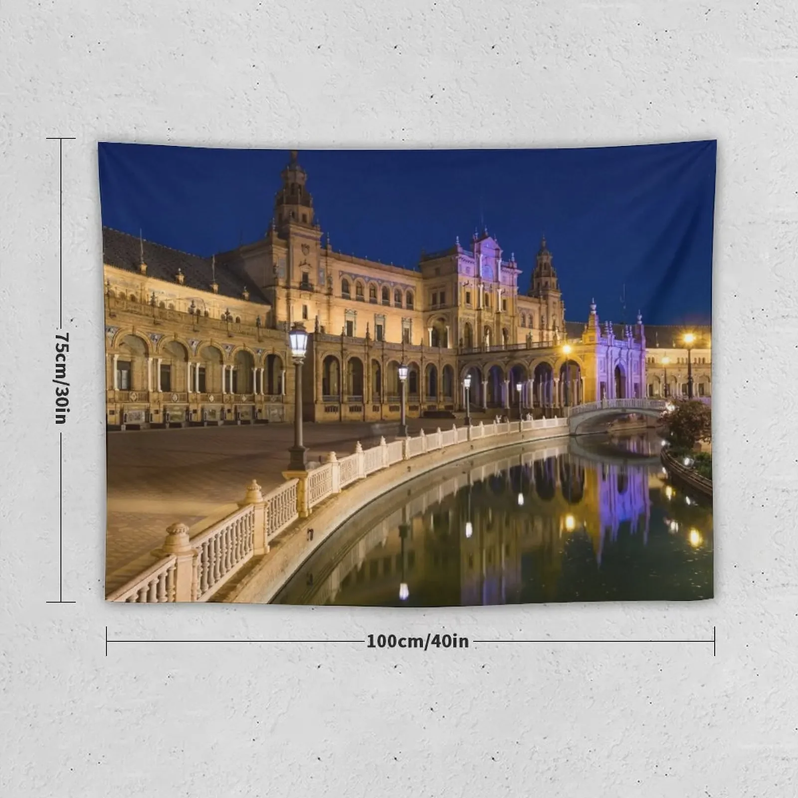 Andalusian Night Magic - the Magnificent Plaza de Espana in Seville Spain Tapestry Decorative Wall Wall Deco Tapestry