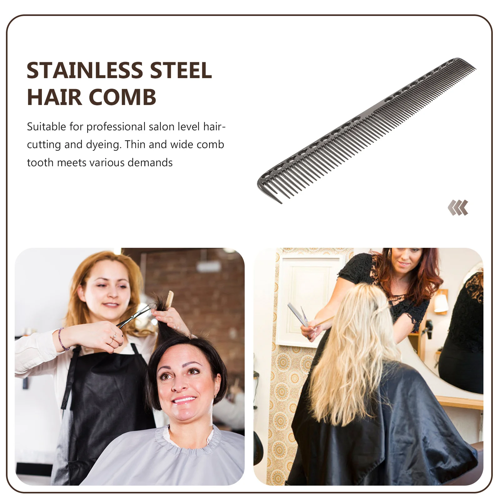 Anti-Static Steel Stainless Steel Hair Comb For Women Salon Hairdressing Styling Metal Comb Black Size L S909