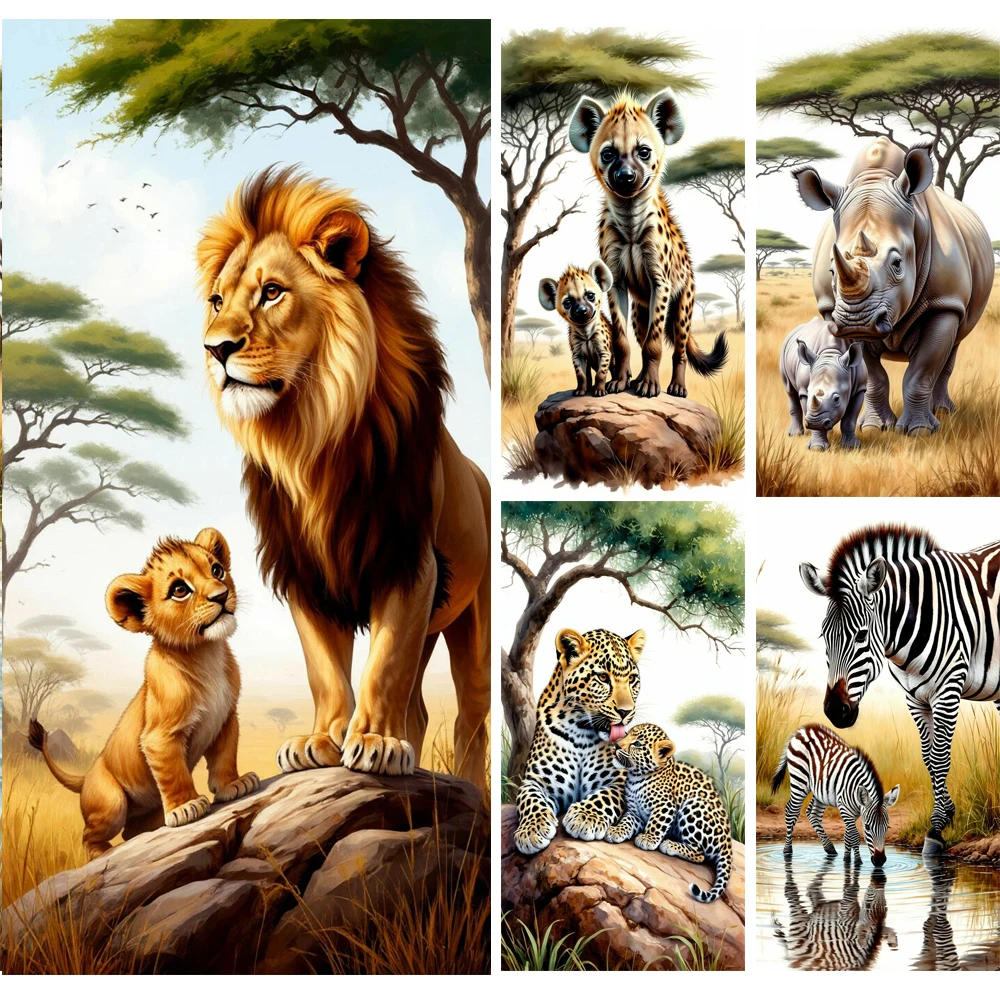 

Jungle Animals Rhinoceros Giraffe Lion Diy Diamond Art Full Square Diamond Painting Mosaic 5D Zebra Gorila Diy Cross Stitch