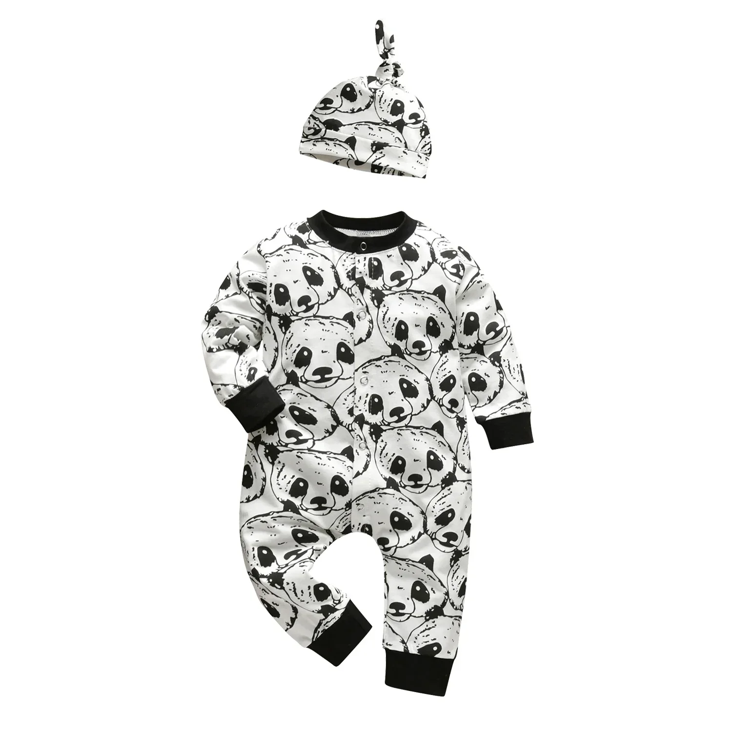 New Spring Autumn Newborn Infant Baby Boy 2Pcs Clothes Set Cotton Casual Long Sleeve Toddler Boy Onesie Come with Hat Outfit