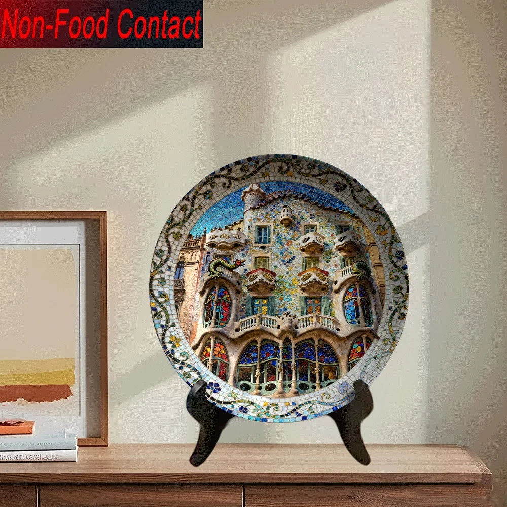 2D Flat, 1pc Spanish Gaudi Architecture Batro House Colorful Mosaic Art Plate - Non-Food Contact Decorative Ceramic Piece for