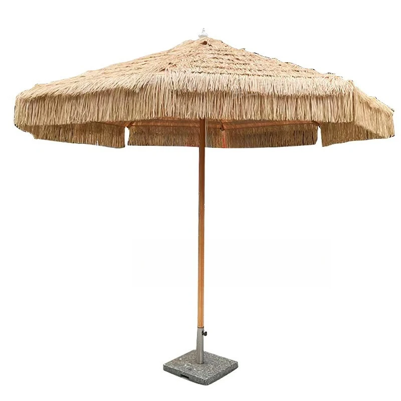 Outdoor thatch umbrella beach camping seaside villa aluminum wood grain sunscreen umbrella