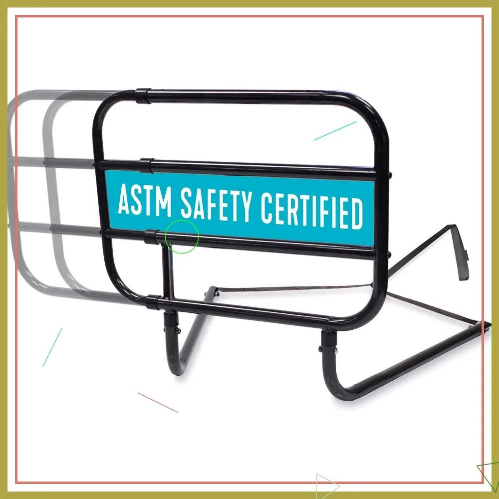 Adjustable Bed Safety Rail for Seniors, Extendable Guardrail with Support Handle, ASTM Certified Fall Prevention Aid