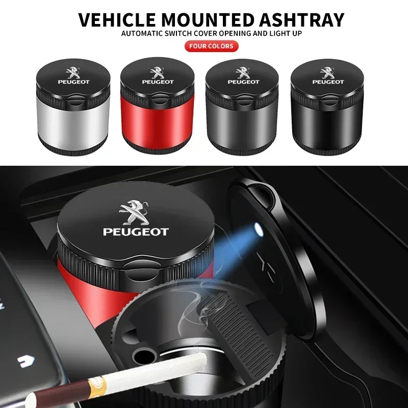 One Click Opening of Car Ashtray with Metal Lining and LED Light For Peugeot 206 307 308 3008 207 208 407 508 2008 5008 107 106