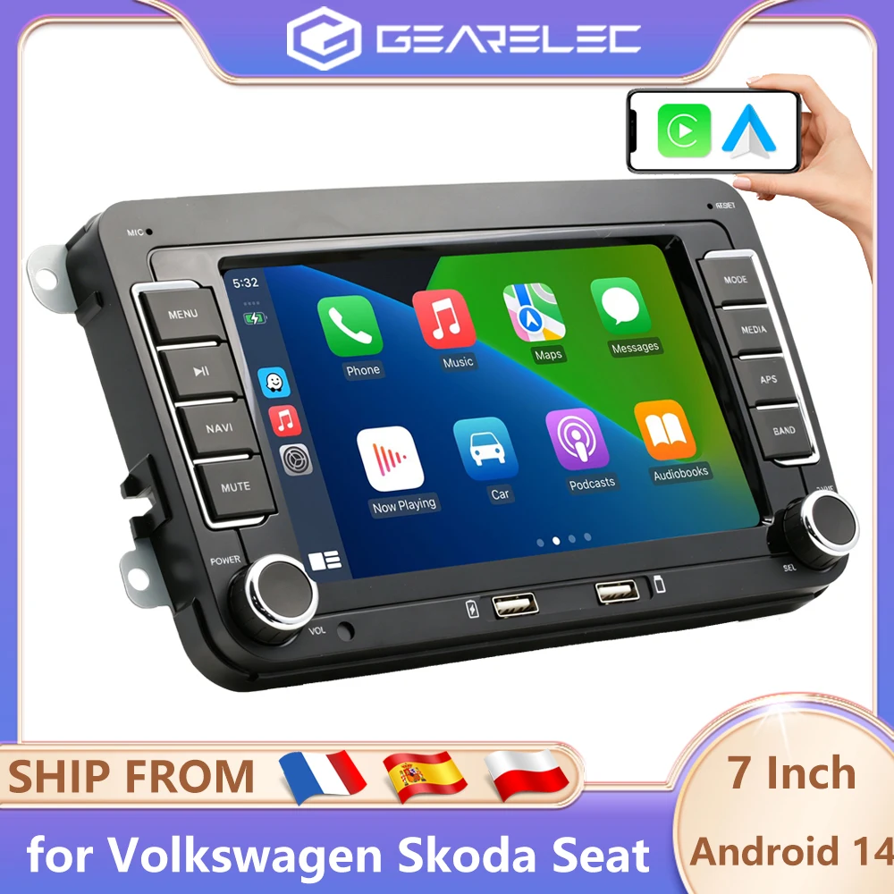 GEARELEC Android 14 Autoradio 2 Din Multimedia-Player FM GPS WiFi Carplay für VW Volkswagen Skoda Octavia Golf 5 6 Touran Passat B6 Polo