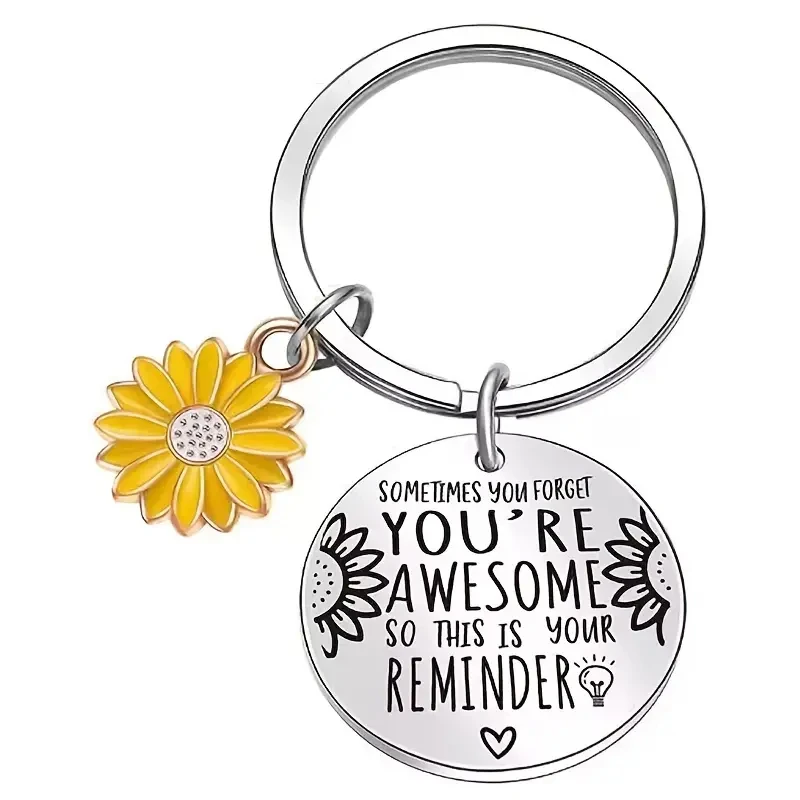 1Pc Inspirational Sunflower You're Awesome Keychain For Women Men Teen Girls Boys Birthday Graduation Day