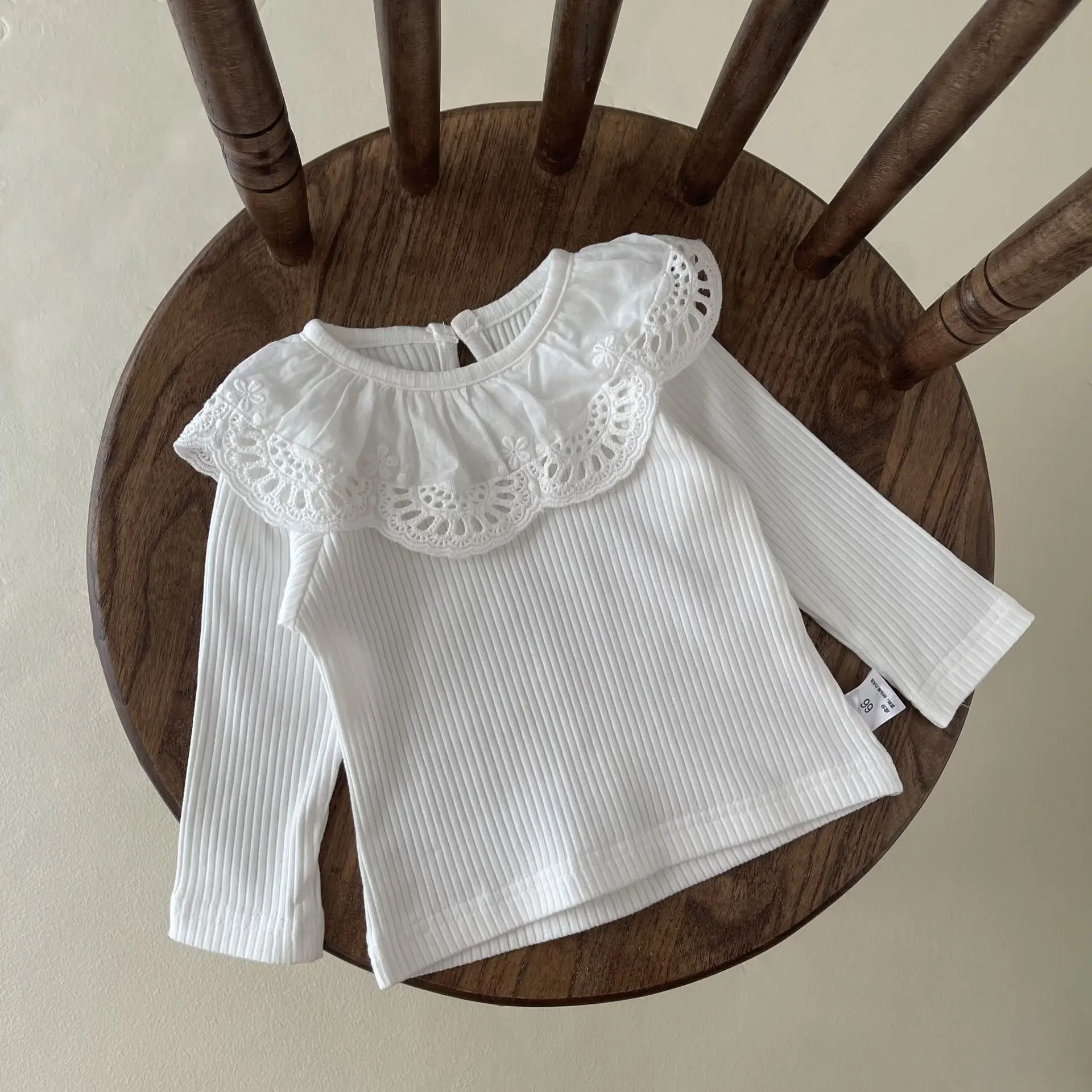 

2025 Autumn New Baby Girl Long Sleeve T Shirts Infant Lace Large Lapel Shirts Toddler Solid Tops Newborn Bottoming Shirts 0-24M