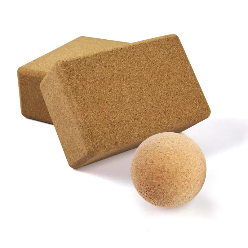 3 PCS Eco Friendly Embossed Logo Massage Ball and Cork Yoga Block Set