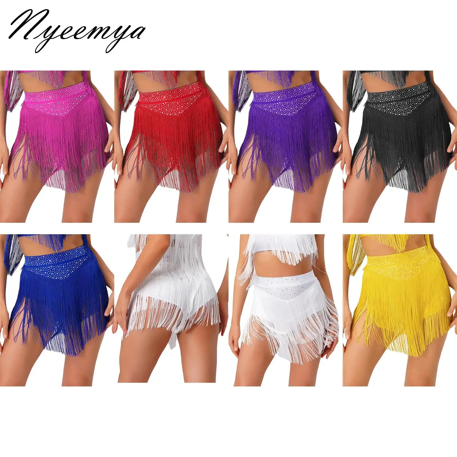 

Women Latin Dance Tassel Dress Fringe Skirt Female Dance Competition Stage Performance Costumes Ballroom Salsa Tango Mini Skirt