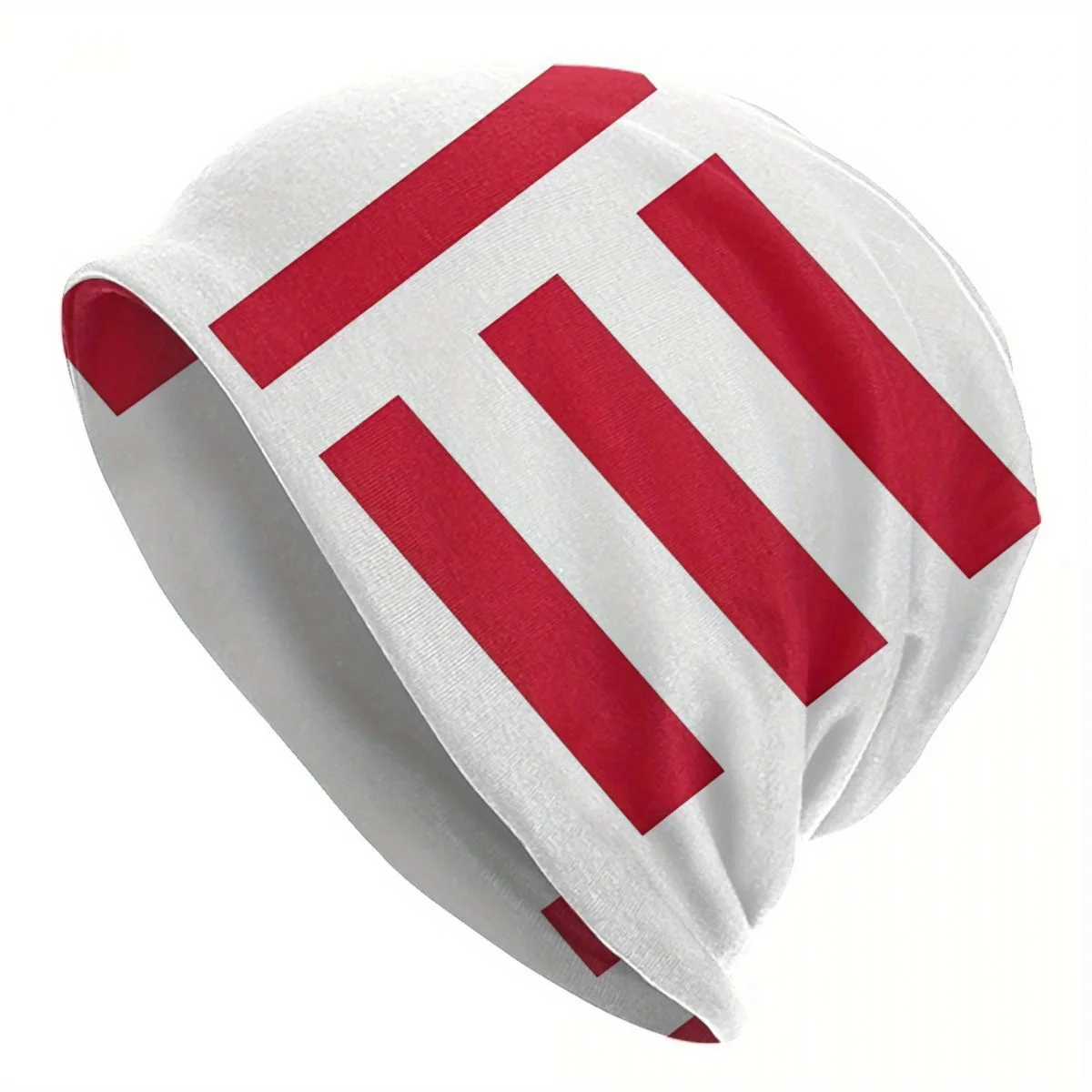 Eindhoven Flag Design Men's Beanie Hat - Bold Red & White Stripes, Stretchy Polyester, Fashionable Streetwear for Casual