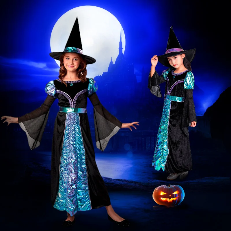 

Детский костюм ведьмы на Хэллоуин Long Sve Stage Performance Dr Girls' Witches Dr Полиэфирное волокно 00% Традиционный ...