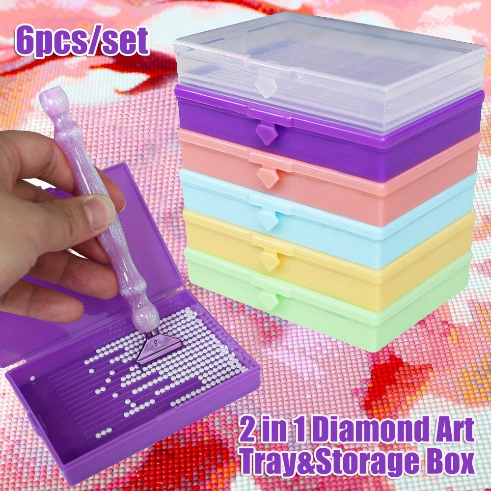 6pcs/set New 2 In1 Diamond Art Tray Storage Box, Diamond Painting Tools Accessies, Storage Box For DIY Crafts Accessies Beads