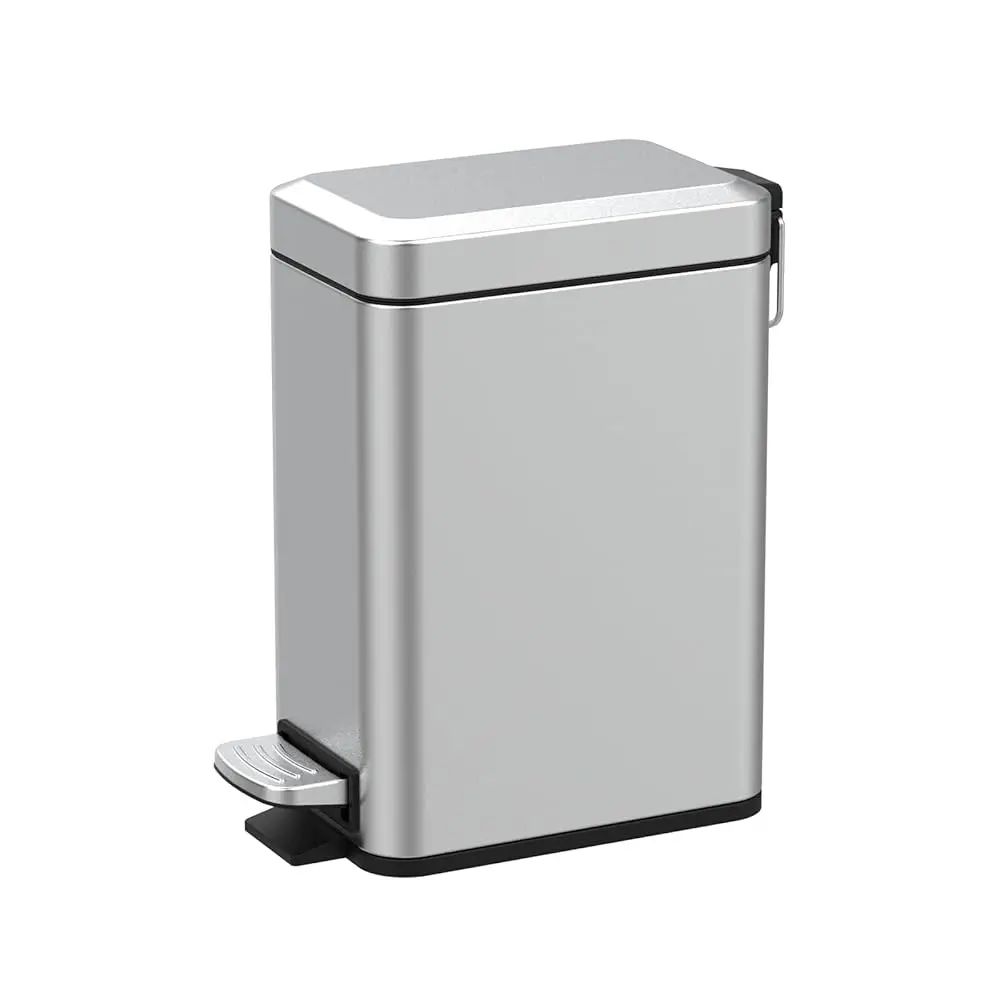 

1.6 Gallon Stainless Steel Slim Rectangular Pedal Trash Can with Soft Close Lid,Space-Saving Waste Bin for Bathroom,Bedroom,