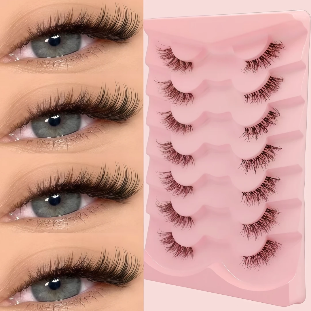 7 Pairs of Flexible Half-Lash False Eyelashes, Little Devil Style, Natural Manga Lash Look, Dense & Pure-Desirous Effect, Outer