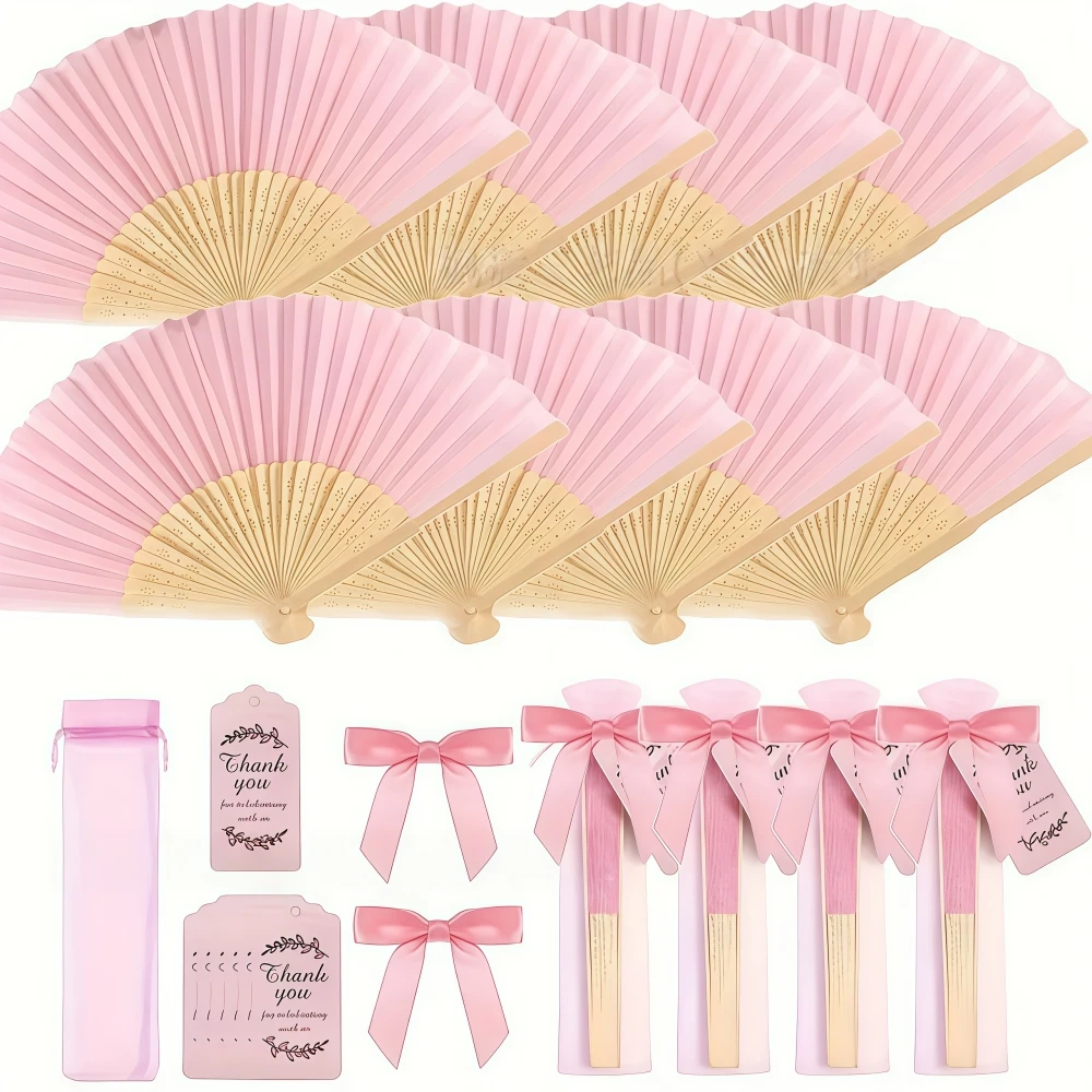 5-20 Pcs Antique Pink Tag Gauze Bag Tassel Combination Fan Set Valentine's Day Wedding Anniversary Birthday Carnival Party Gift