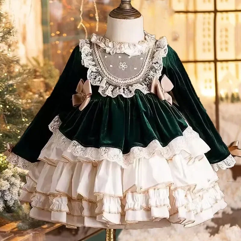 Vestido de princesa com laço feminino, elegante, Carnaval de Natal e Ano Novo, estilo palácio, festa de aniversário, 2024