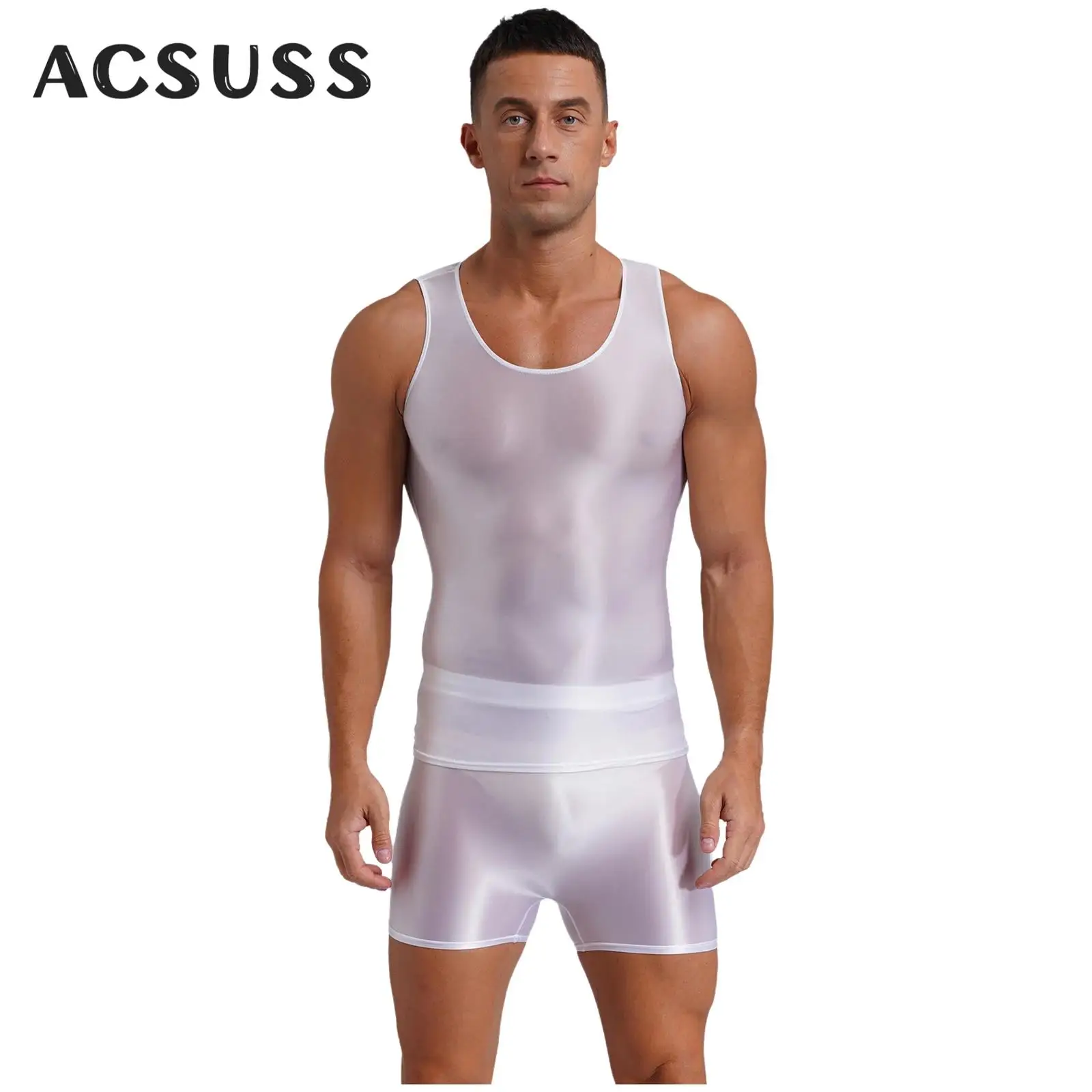 

Мужская спортивная одежда для тренировок и фитнеса Корректирующее белье Глянцевая гладкая майка без рукавов с шортами Спортивная майка для спортзала Купальники Купальник