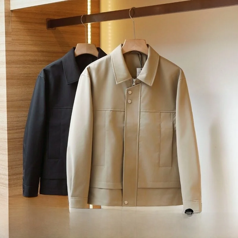 

High-End Business Style Men's Casual Flip-Collar Jacket Waterproof Windproof Lightweight Luxury Coat Standard Fit Pure Color