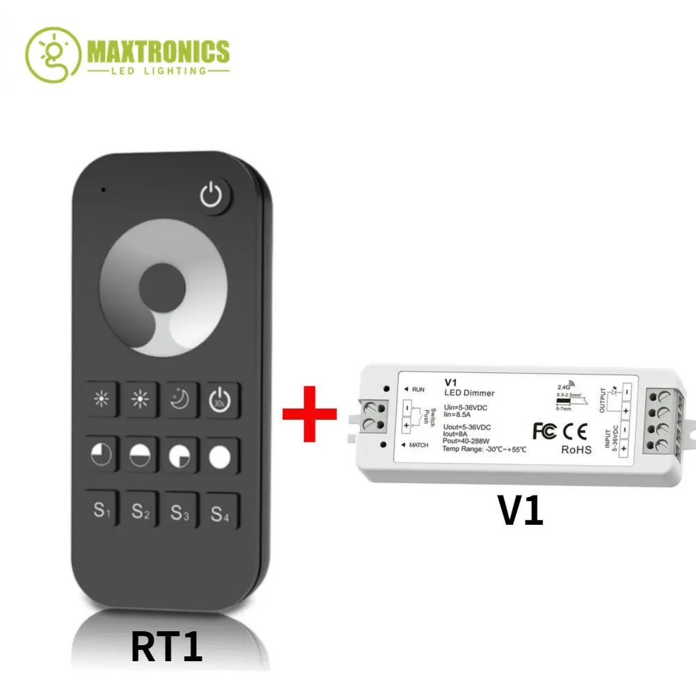 

DC5 24V 36V 1CH PWM Constant Voltage LED Dimmer V1+2.4G RF Wireless 1Zone LED Remote Controller For Single Color Led Strip Light