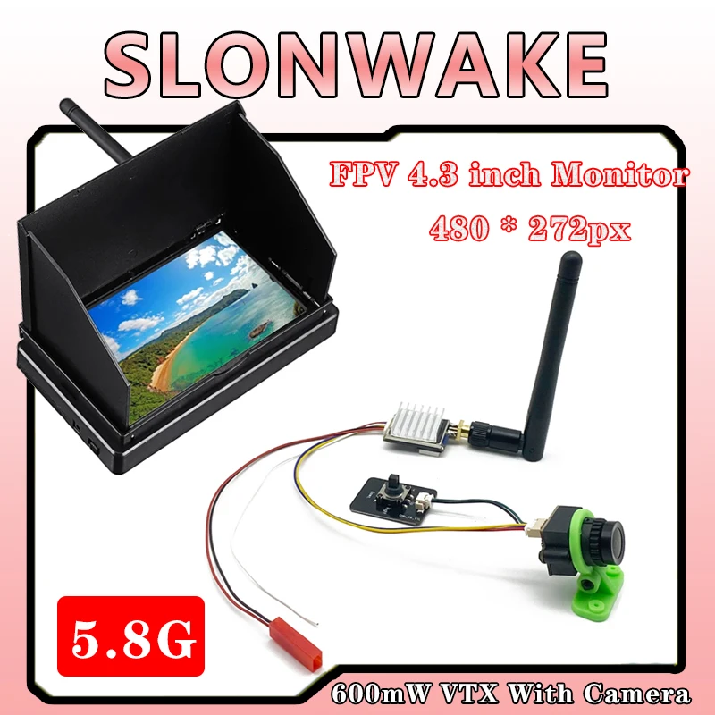 

SLONWAKE 5,8G TS5823 600 мВт VTX с камерой 1200TVL + FPV 4,3-дюймовый монитор 480 * 272px Функция поиска поддержки для FPV дрона