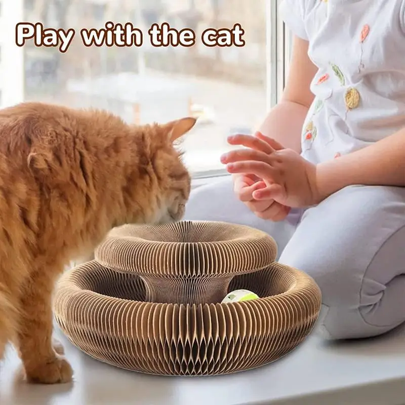 Cat Scratching Board Foldable Cat Grinding Scratch Pad With Balls Cat Accordion Toy Scratcher Interactive Kitten Educational Toy