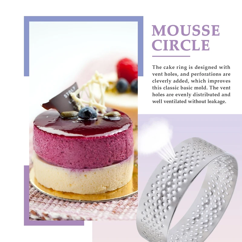 A46T 6Pcs 6cm Tart Ring Stainless Steel Tartlet Mold Circle Cutter Pie Ring Heat-Resistant Perforated Cake Mousse Molds