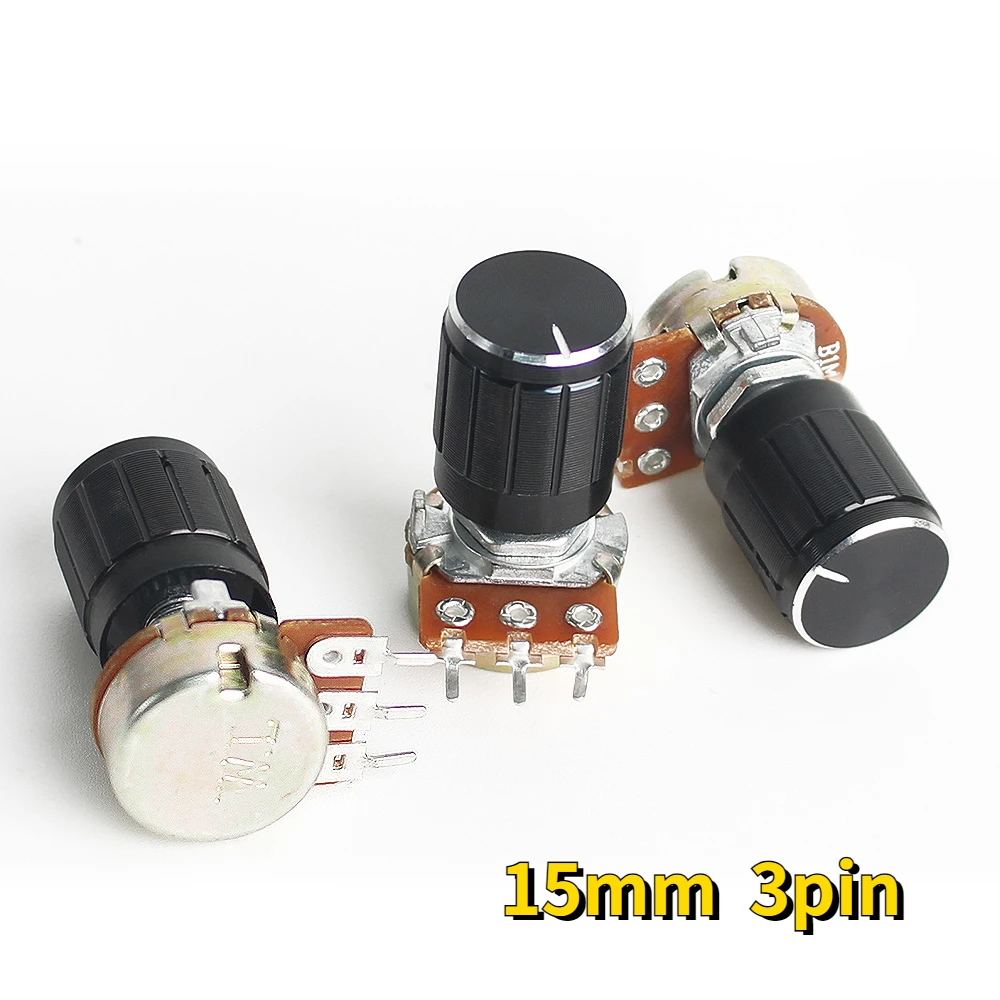 

5 Sets WH148 1K 2K 5K 10K 20K 50K 100K 250K 1M Potentiometer 15mm 3pin Linear Potentiometers Kit with Black Aluminum Alloy Knob