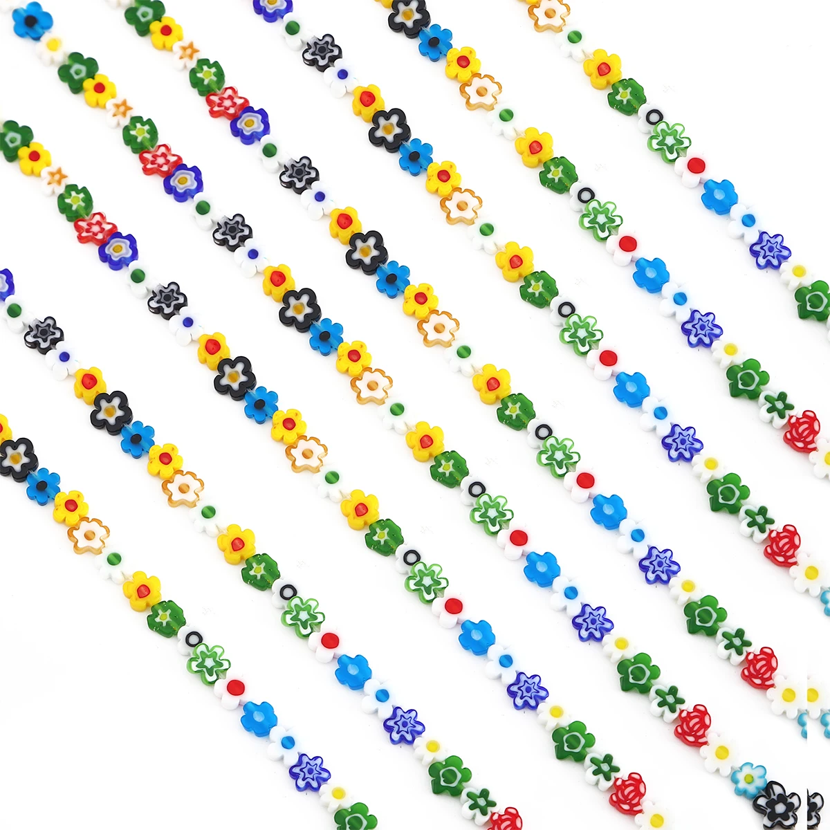 19cm/Str4-9mm Thousand Flower Glass Beads, Unique Flower Shape, Scattered Beads, Handmade DIY Jewelry Earrings, Bracelets, Acces