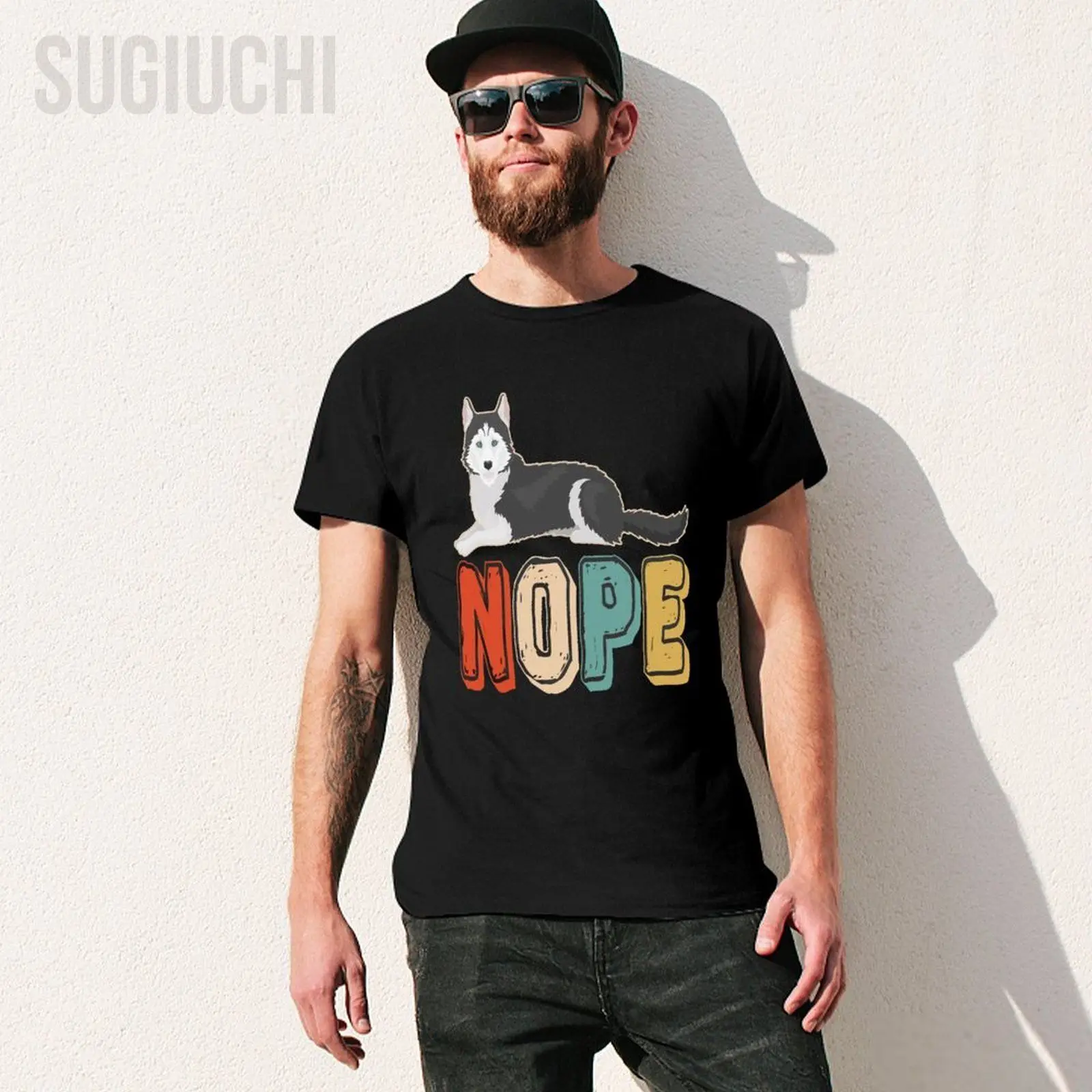 Unisex Men Siberian Husky Dog Huskies Lovers Nope Tshirt Tees T Shirts Women Boys 100% Cotton T-Shirt