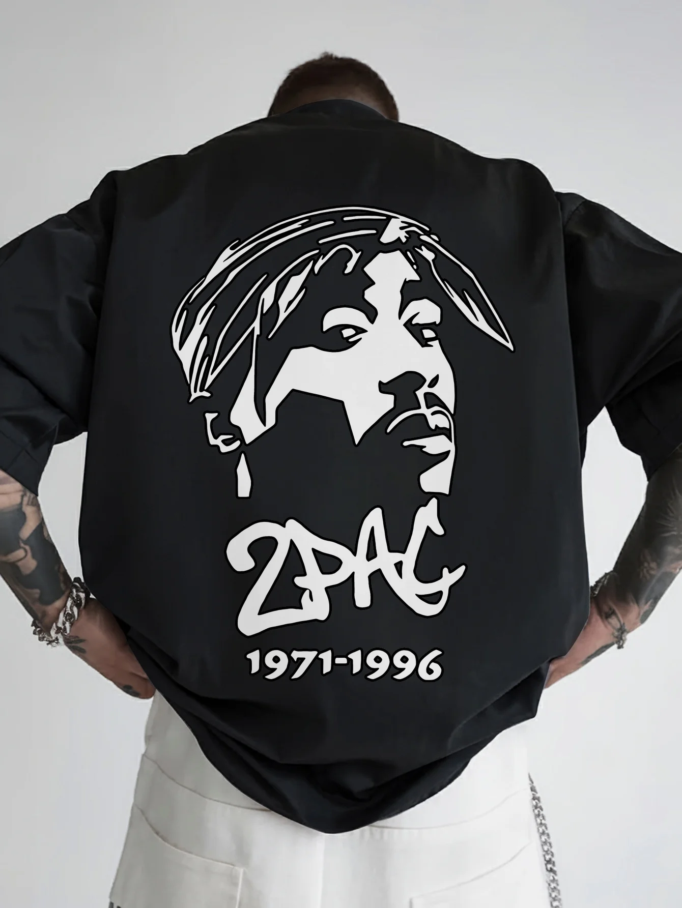 

Мужская винтажная футболка с графическим принтом рок-группы 2Pac 1971-1996 Tribute Design, черная летняя повседневная футболка с короткими рукавами и круглым вырезом