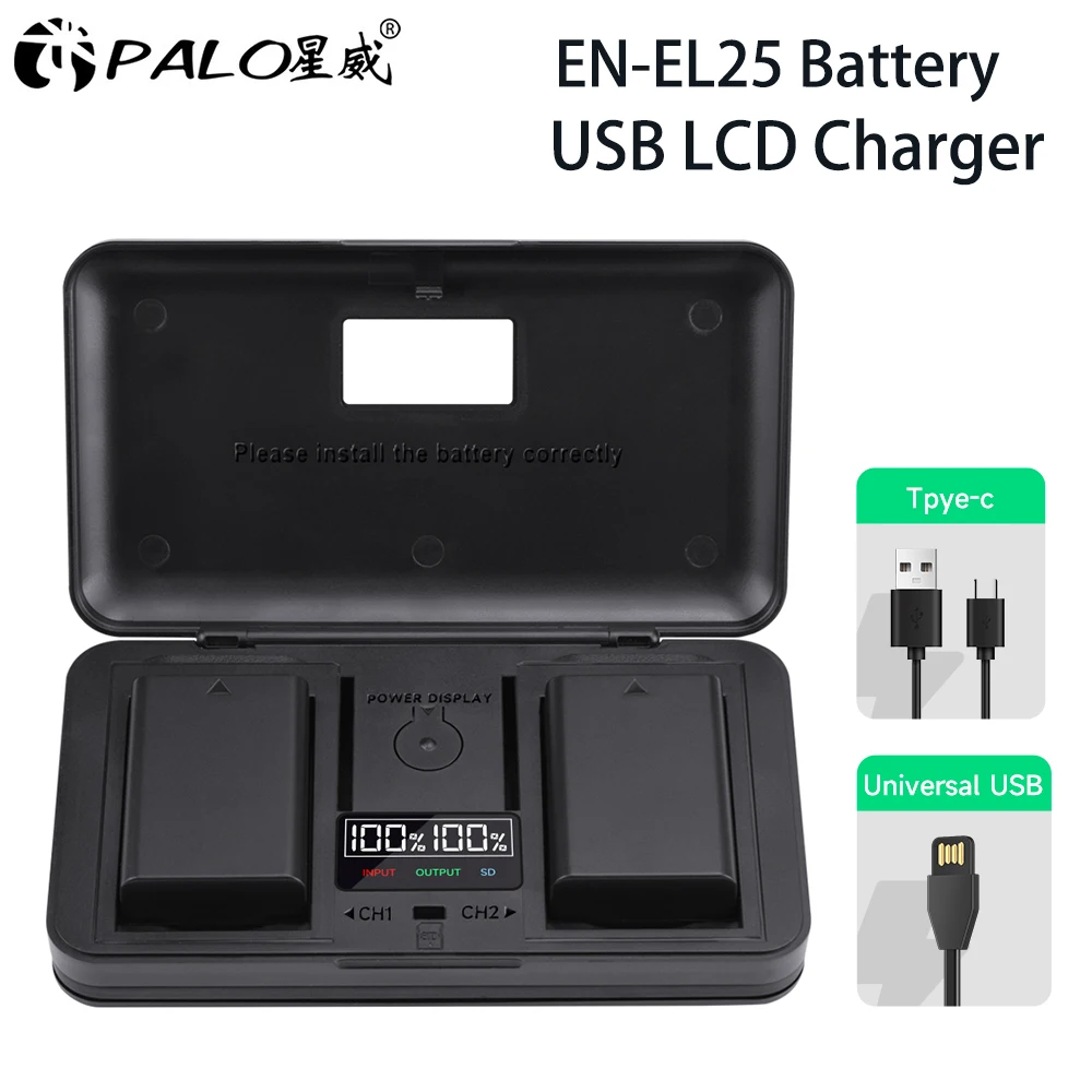 PALO EN-EL25 EN EL25 Charger Case SD card reader Storage Box for Nikon Z30 Z50 ZFC Z 50 Z FC Rechargeable Li-ion Battery