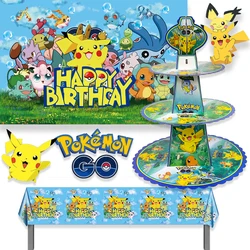 Pokemon Pikachu bambini festa di compleanno decorazione carta alzata per torta a tre livelli Muffin Rack sfondo tovaglie di stoffa Set regalo