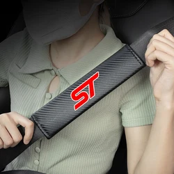 2Pcs Carbon Fiber Car Seatbelt Shoulder Protector Cover Safety Belt Ornament For ST Logo Ford Focus Mondeo Fiesta Kuga MK2 MK3