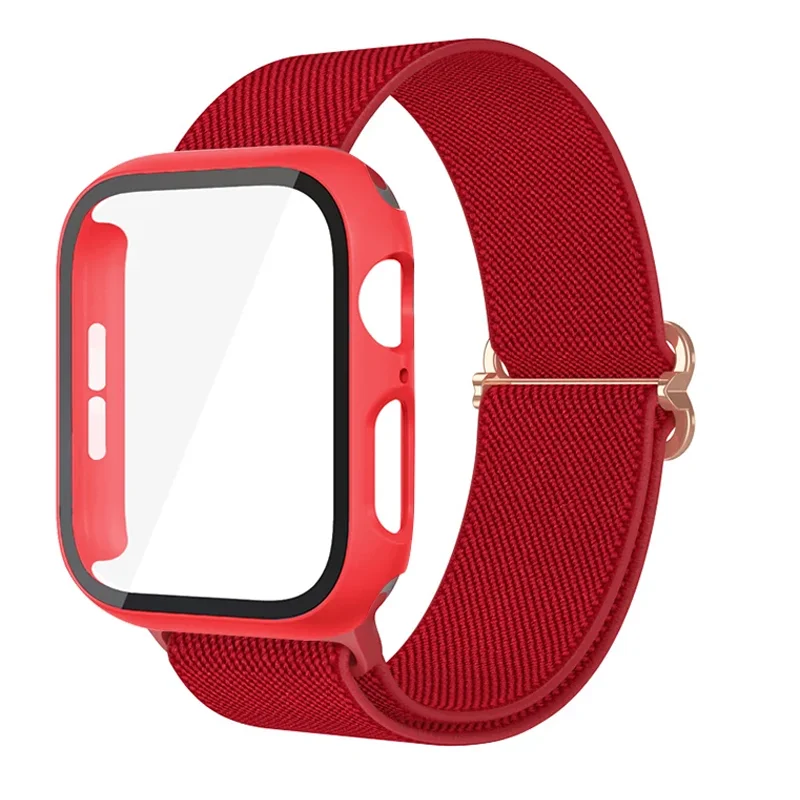 

Glass+Case+Nylon Strap For Apple Watch band 44mm 45mm 40mm 41mmm 38mm 42mm 44mm Adjustable bracelet iWatch series 4 5 6 se 7 8 3