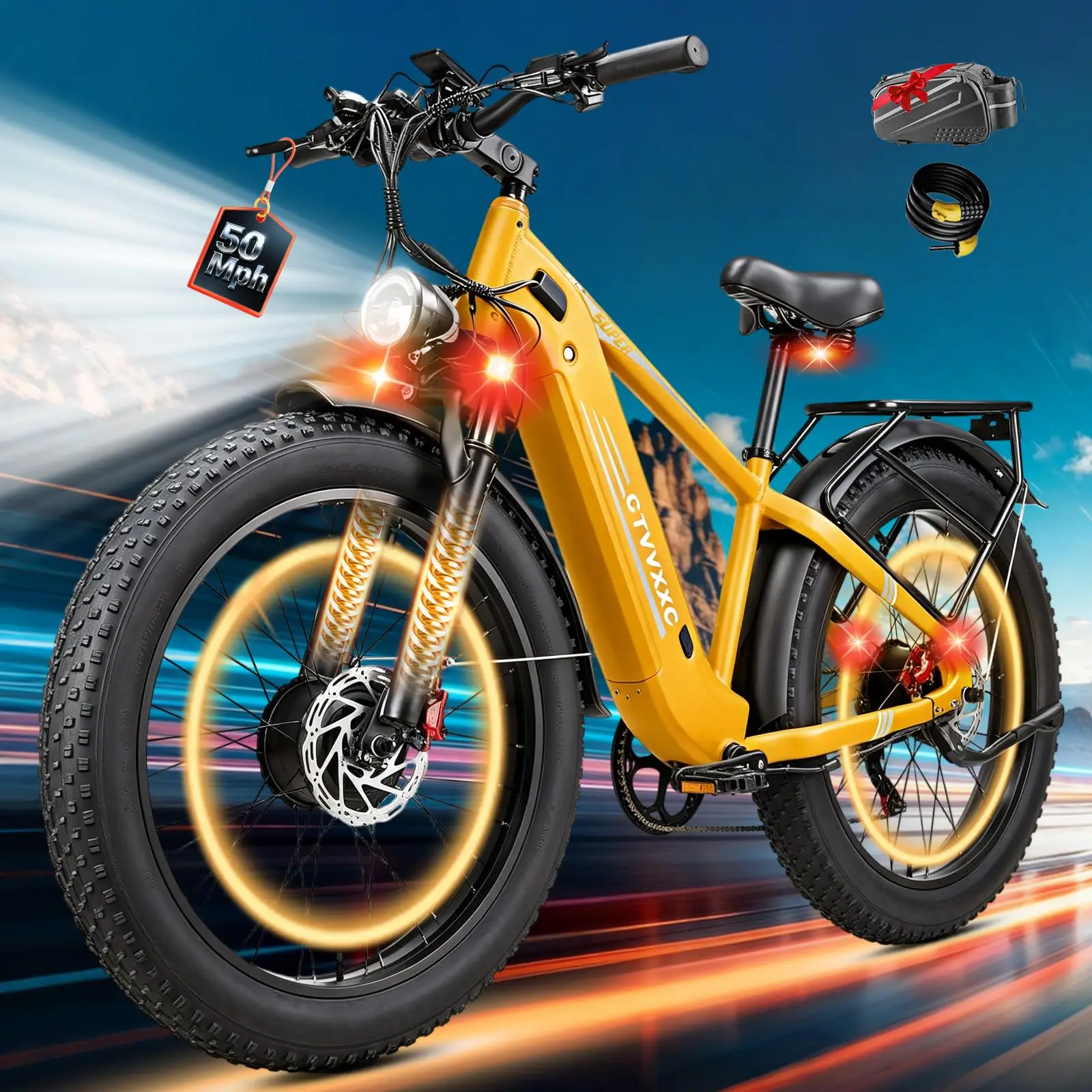 8000W Peak Dual Motor Ebike for Adults, Max 50 MPH Fast Electric Bike, 52V 1352Wh Built-in Battery 100 Miles, Adjustable Stem, L image 2