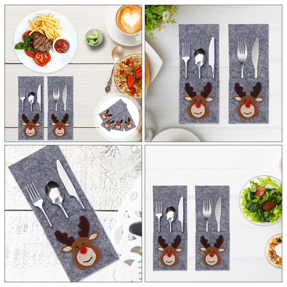 

8Pcs Cutlery Bags Felt Cloth Christmas Themed Fork Cutter Bags Reusable Christmas Tableware Pouch Festive Cutlery Cover