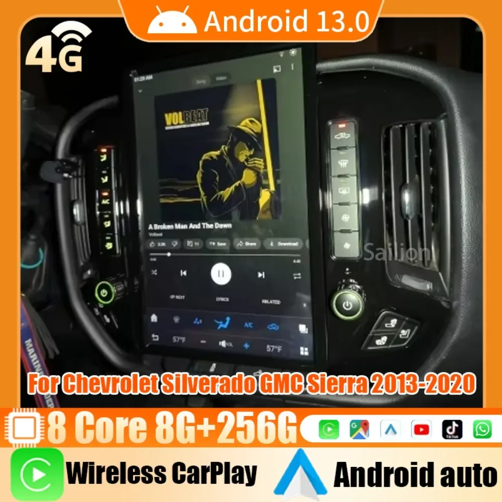 Android 13 Car Radio For Chevrolet Silverado GMC Sierra 2013-2020 Automotive Multimedia CarPlay Auto Tesla Style Stereo GPS 4G