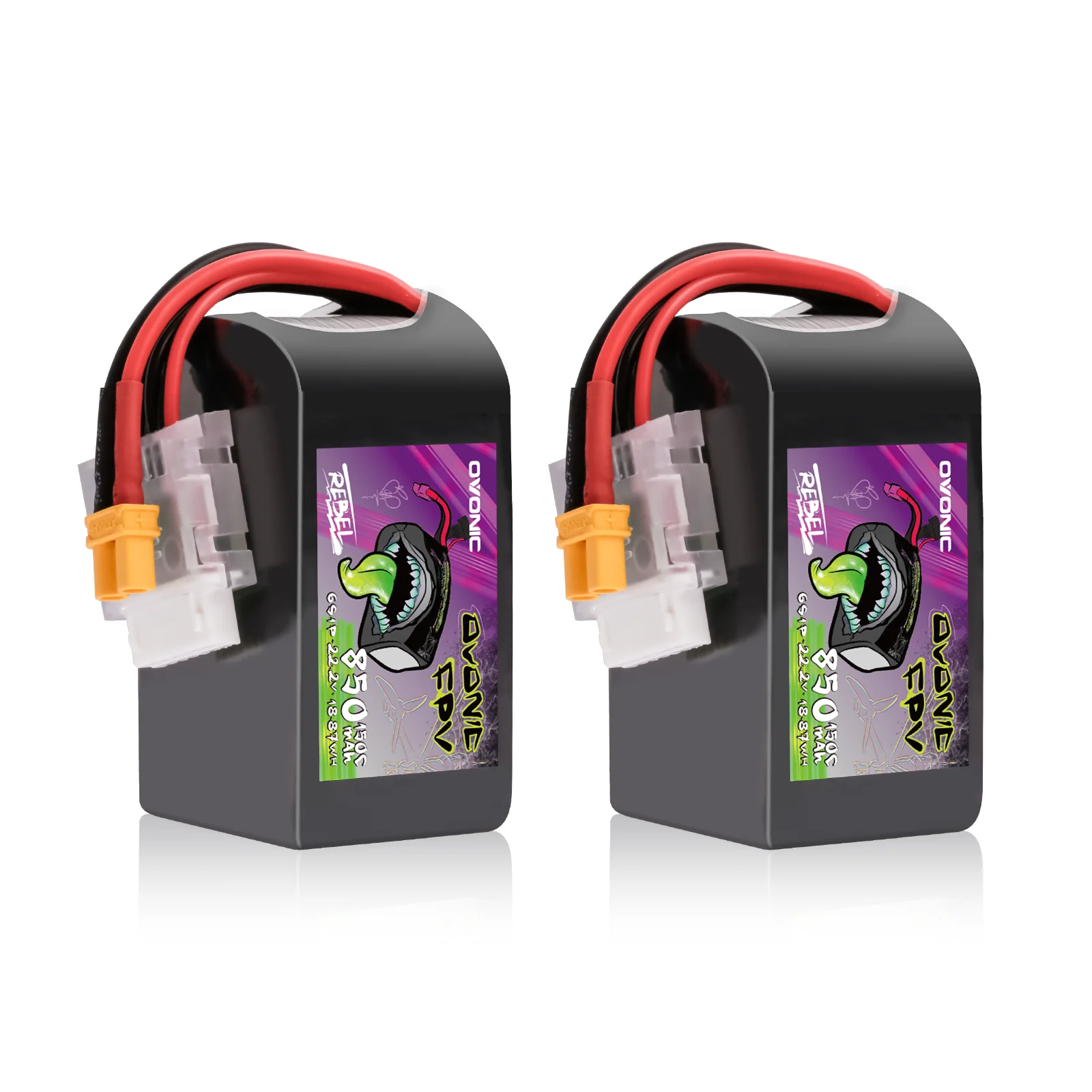OVONIC 22.2V 150C 850mAh 6S LiPo Battery with XT30 Plug 2 Pack for 90-180mm Brushless FPV Drones Cinelog & Protek25