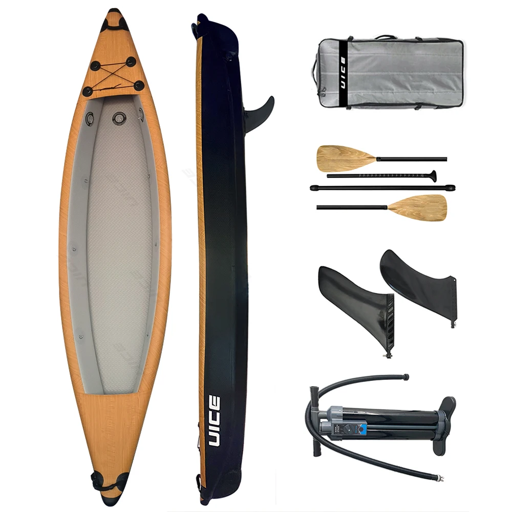 

High Quality Double Layer Wood Sea River Kayak Inflatable Kayaks for Fishing 1 2 3 Person with Double Seat Fin Paddles Pump