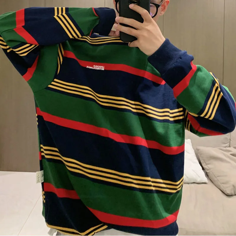 

New Autumn/winter Korean Version Trendy Striped Plush Round Neck Oversized Loose and Versatile Handsome Casual Men's Hoodie