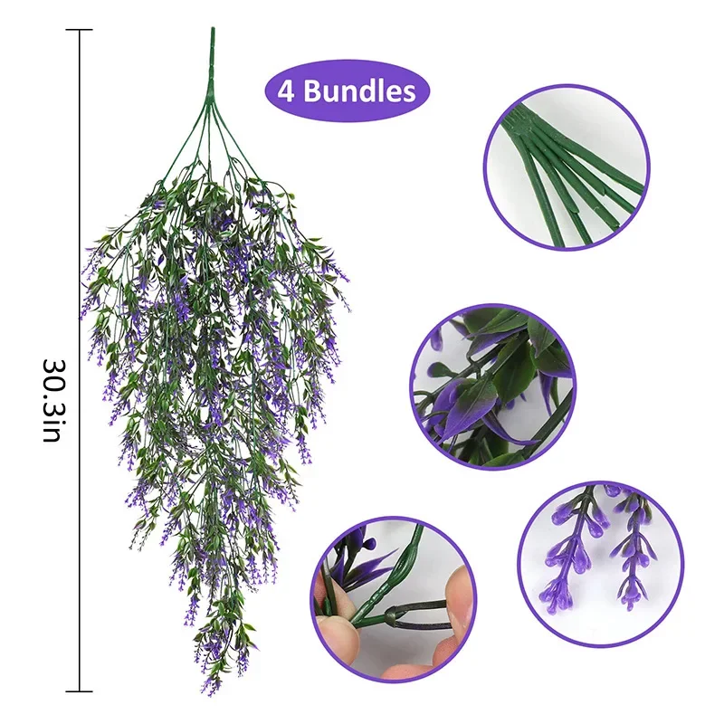 80cm Artificial Rattan Lavender Wall Hanging Wedding Home Decoration Fake Hanging Plant Vine Home Outdoor Decorative Flower