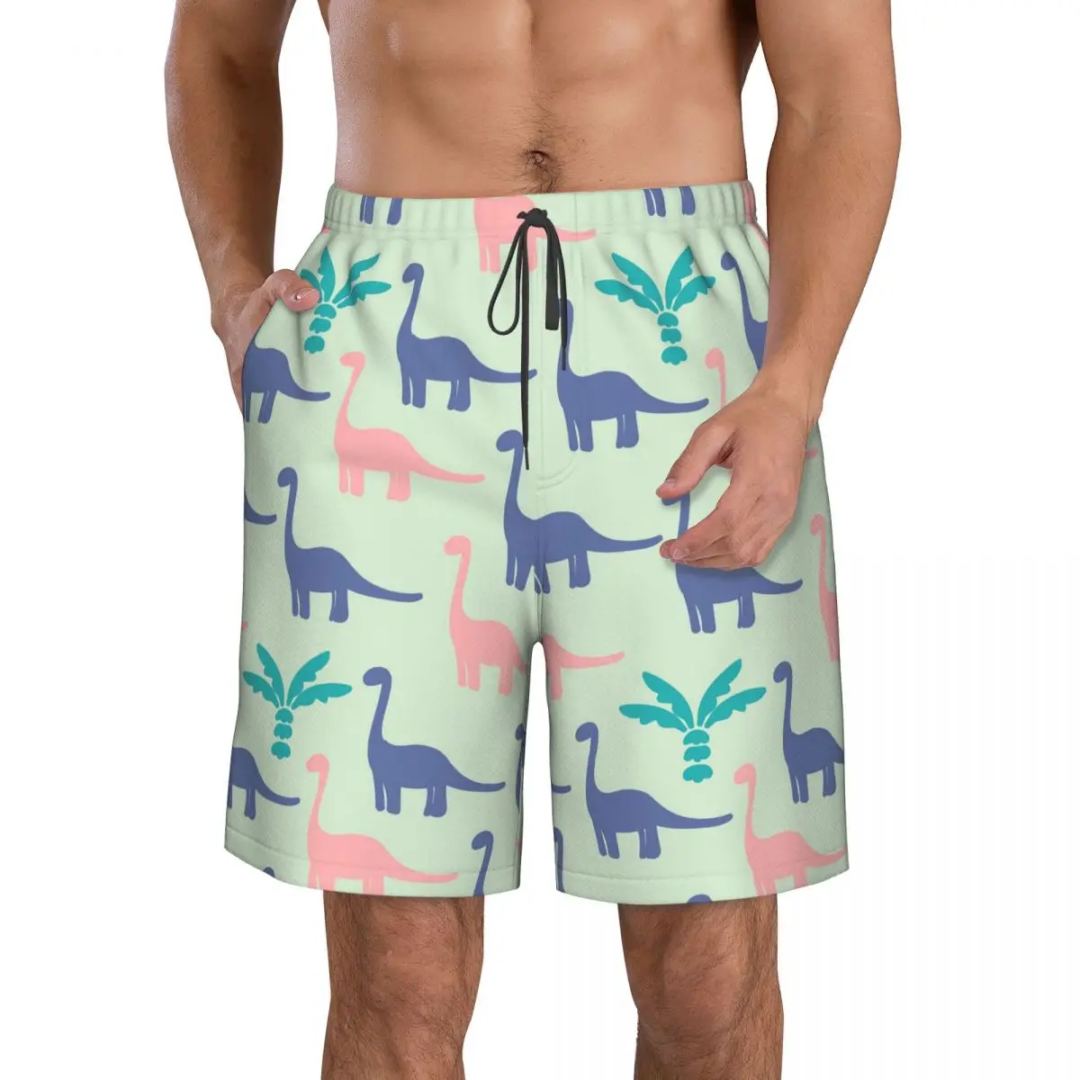 Dinosaur Long Neck Trunks Beach Board Shorts Casual Quick Dry Swimming Summer Men Pants