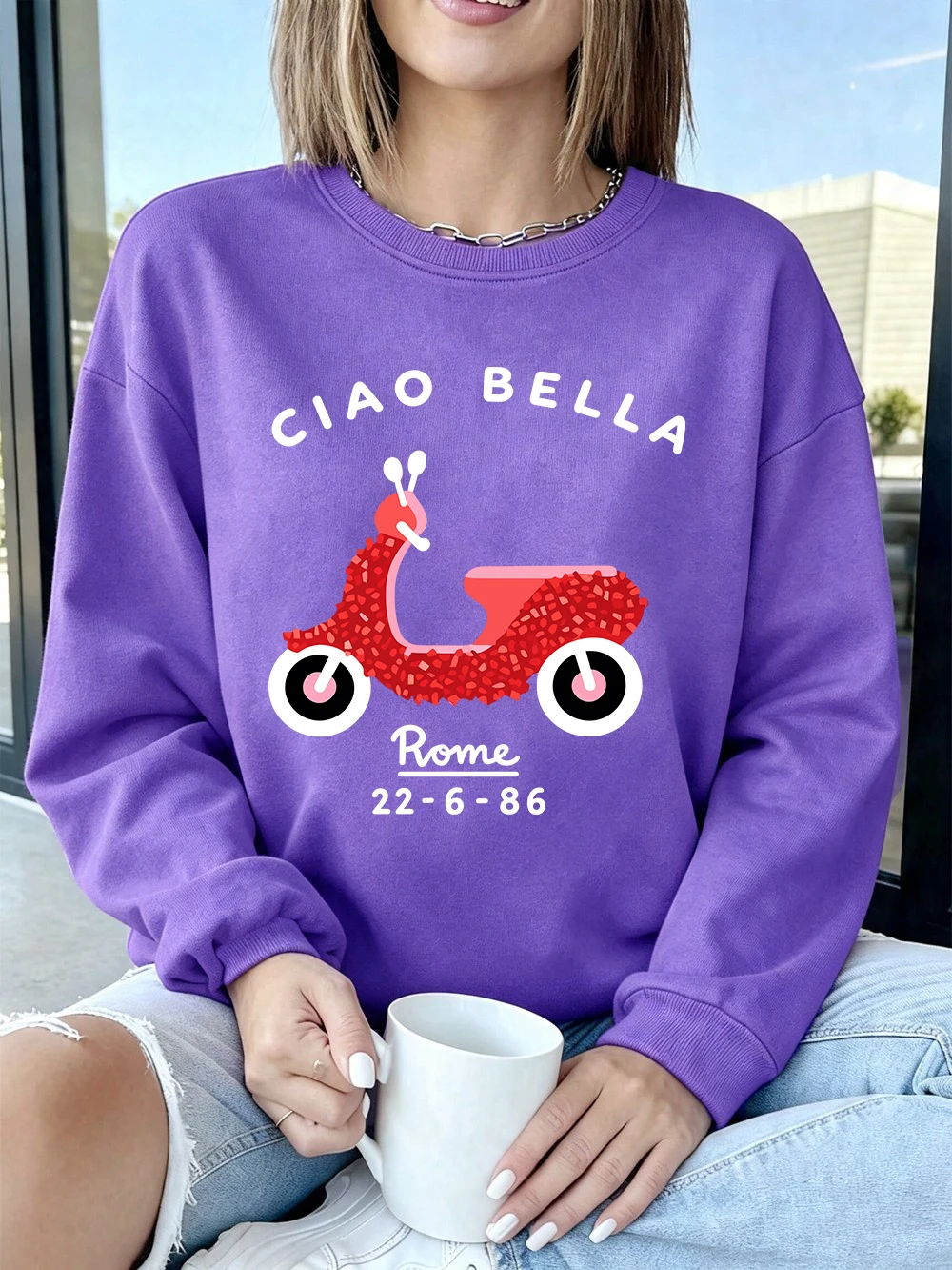 Ciao Bella Rome Bedruckte Sweatshirts für Damen, Winter-Fleece, warme Kapuzenpullover, Rundhalsausschnitt, lockere Pullover, Basics, sportliche Damenbekleidung – Detail 16