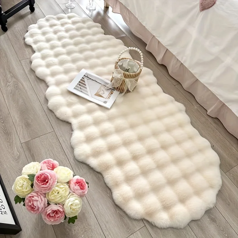 Teppichmatte mit Kaninchenfellstruktur – weiche, rutschfeste Bodenmatte, maschinenwaschbar, für Wohnzimmer/Schlafzimmer/Küche, grauer/roter, langlebiger Teppich