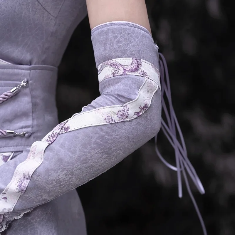 Summer Japanese Fashion Design Strap Arm Warmer Dragon Pattern Jacquard Chinese Style All-Match Flab Hiding Lace-up Oversleeve