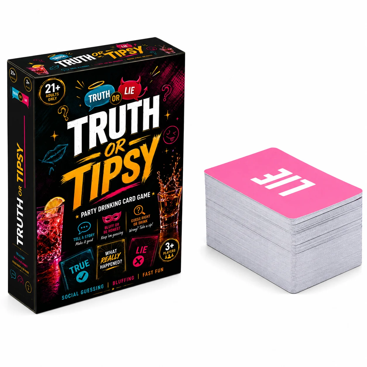 Truth or Tipsy Party Card Game 150 Prompt Cards Truth or Lie Bluffing Storytelling and Social Guessing Drinking Game for Adults