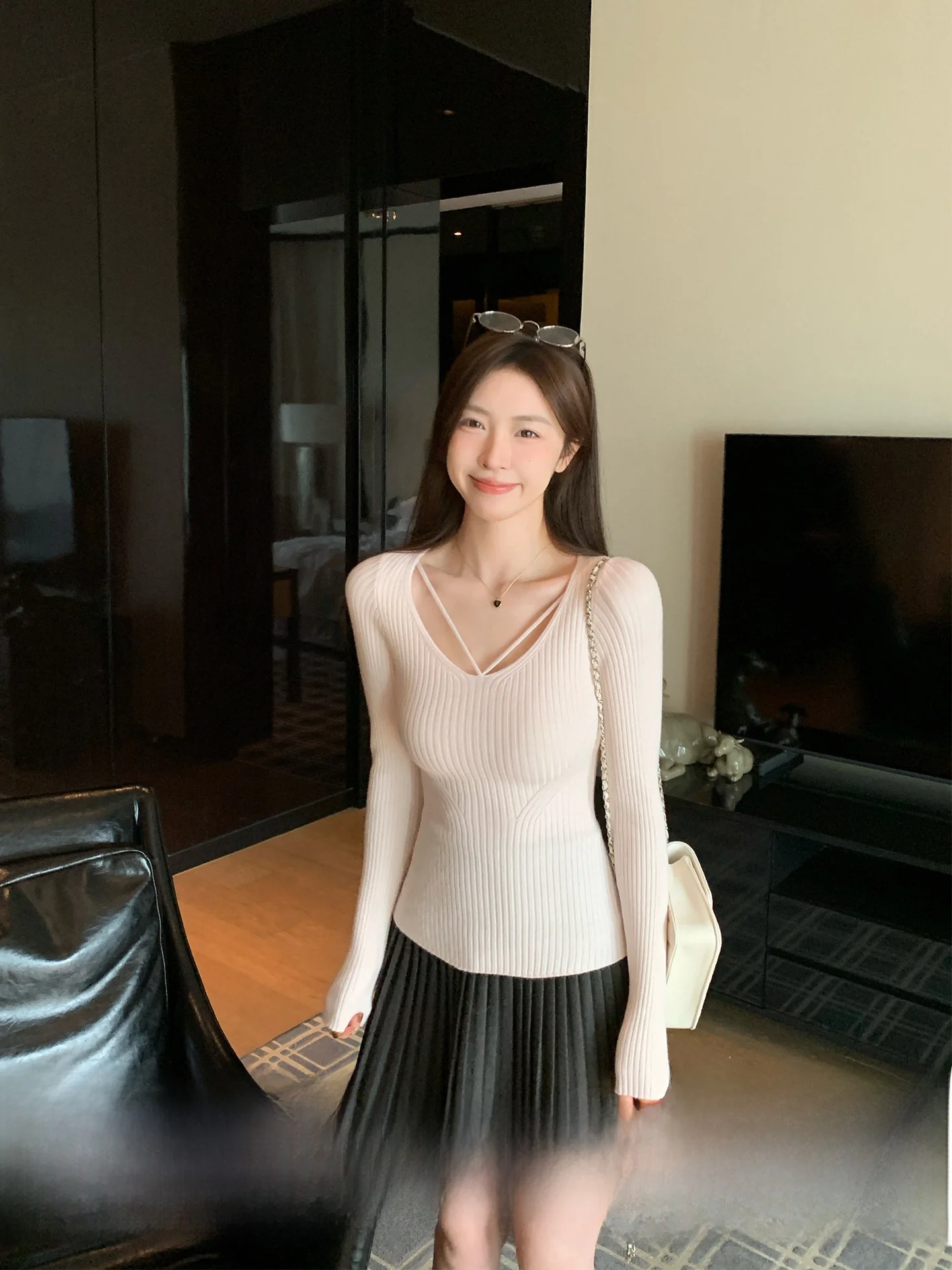 

Женский вязаный свитер Morning Bloom Pure Desire Pink с длинными рукавами, облегающий, для ранней весны, базовый топ для похудения