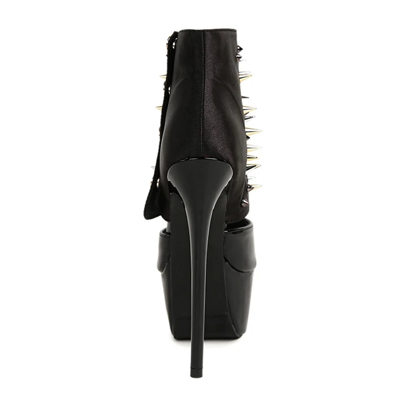 Liyke Sexy Peep Toe Platform Boots For Women Fashion Snap Button Metal Rivet Design Extreme High Heels Runway Shoe Zapatos Mujer